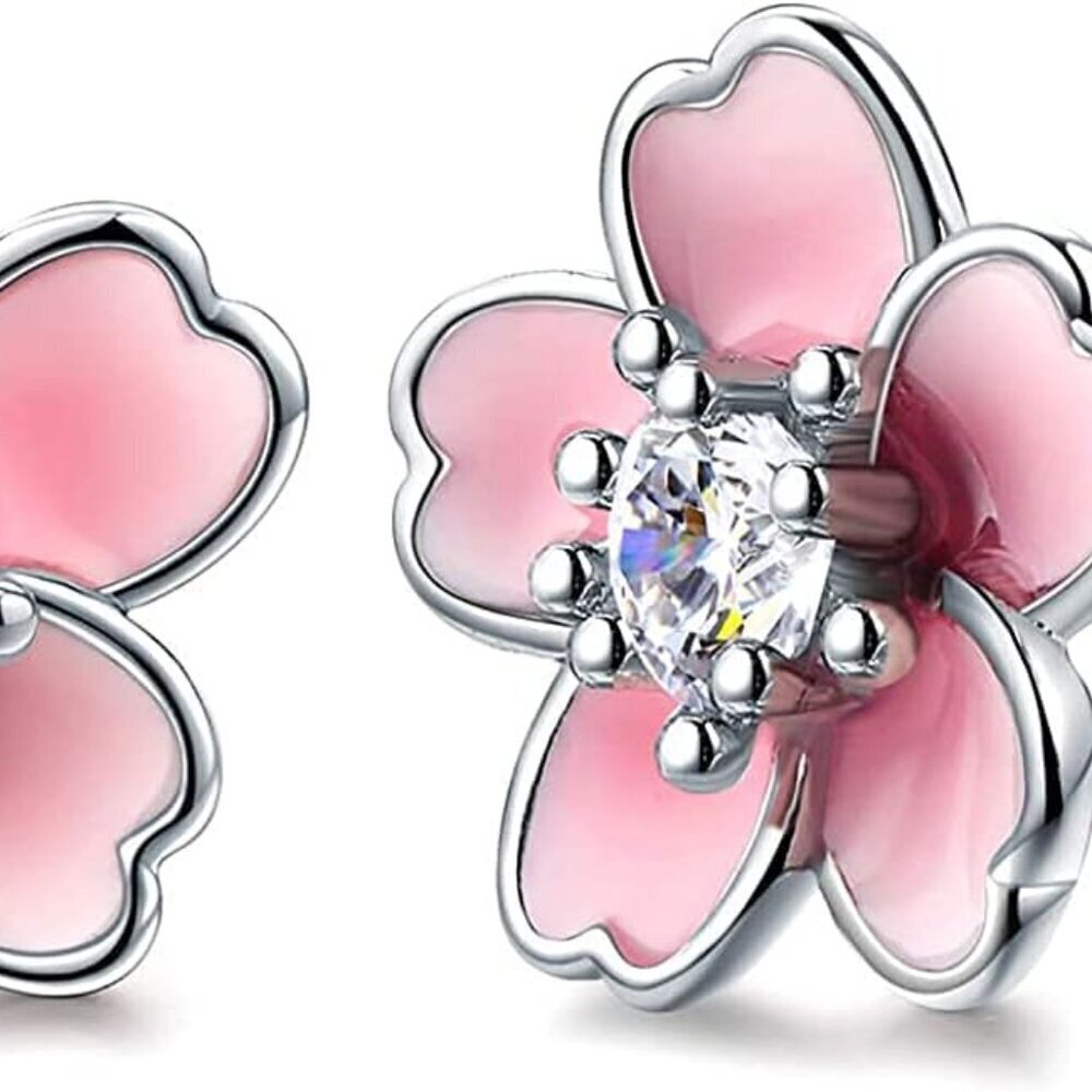 Pink Flower Earrings Sterling Silver Stud Hypoallergenic Gift for Women